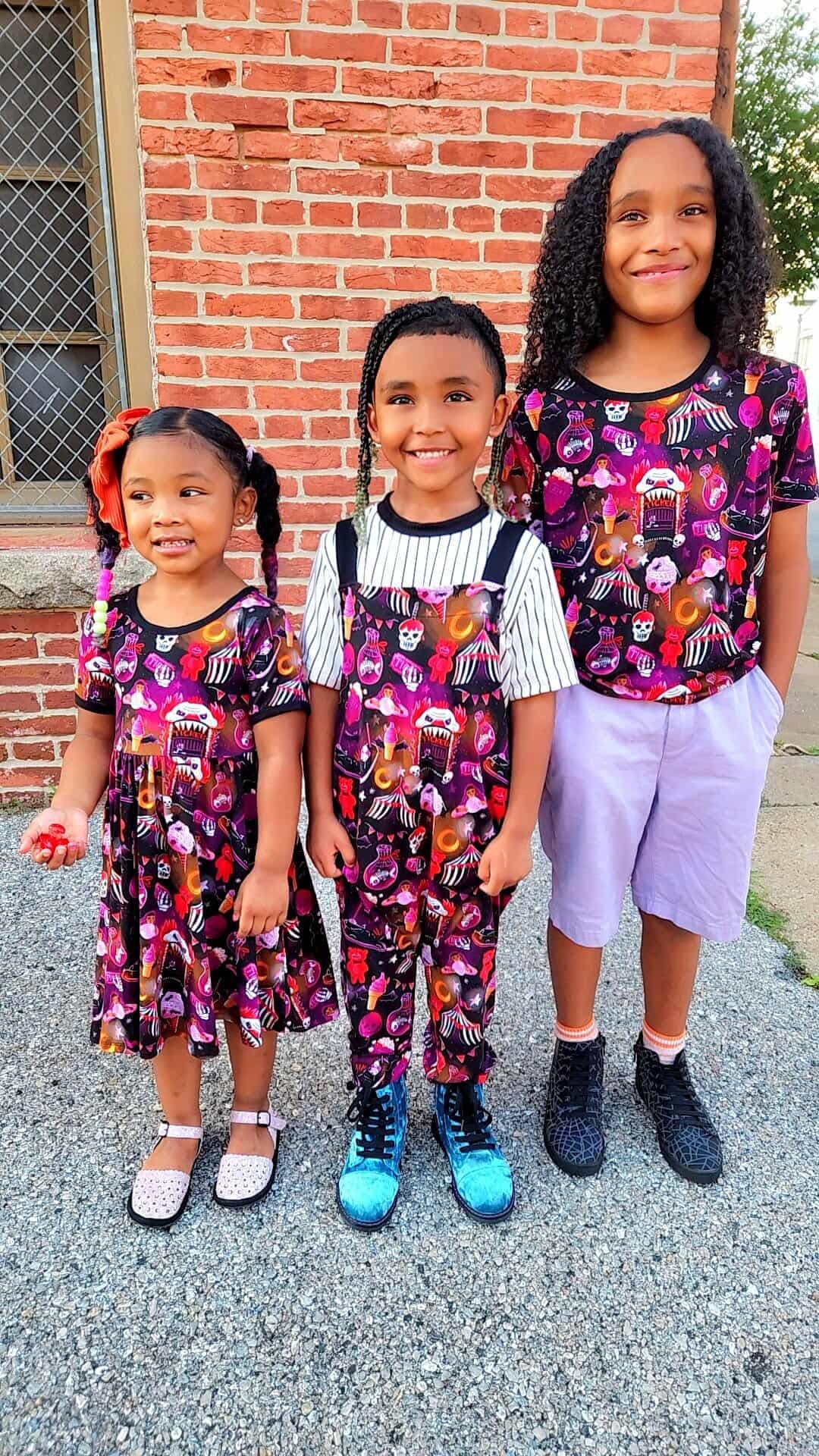 Ready to Ship - Adult + Kids- SHORT Sleeve Hunter Girl Demons+ Derpy Bamboo Twirl Dress! TAN KPOP TWIRL