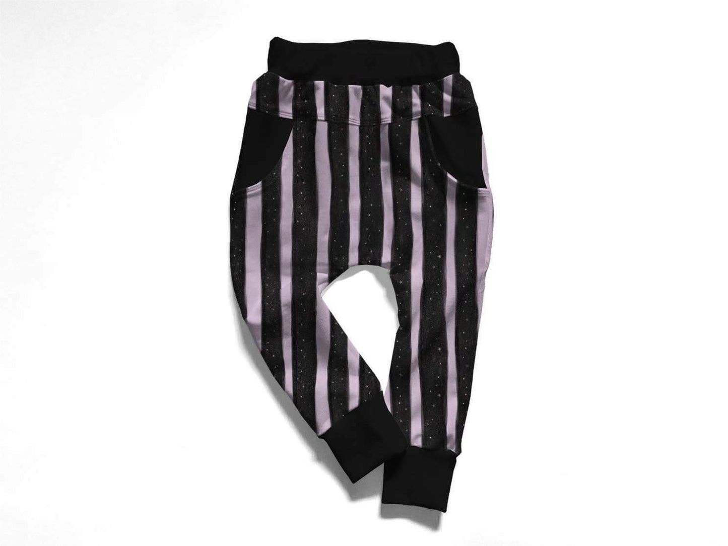Ready to Ship-Spooky Kid Lavender + Black Striped Bamboo Joggers! Back to School!