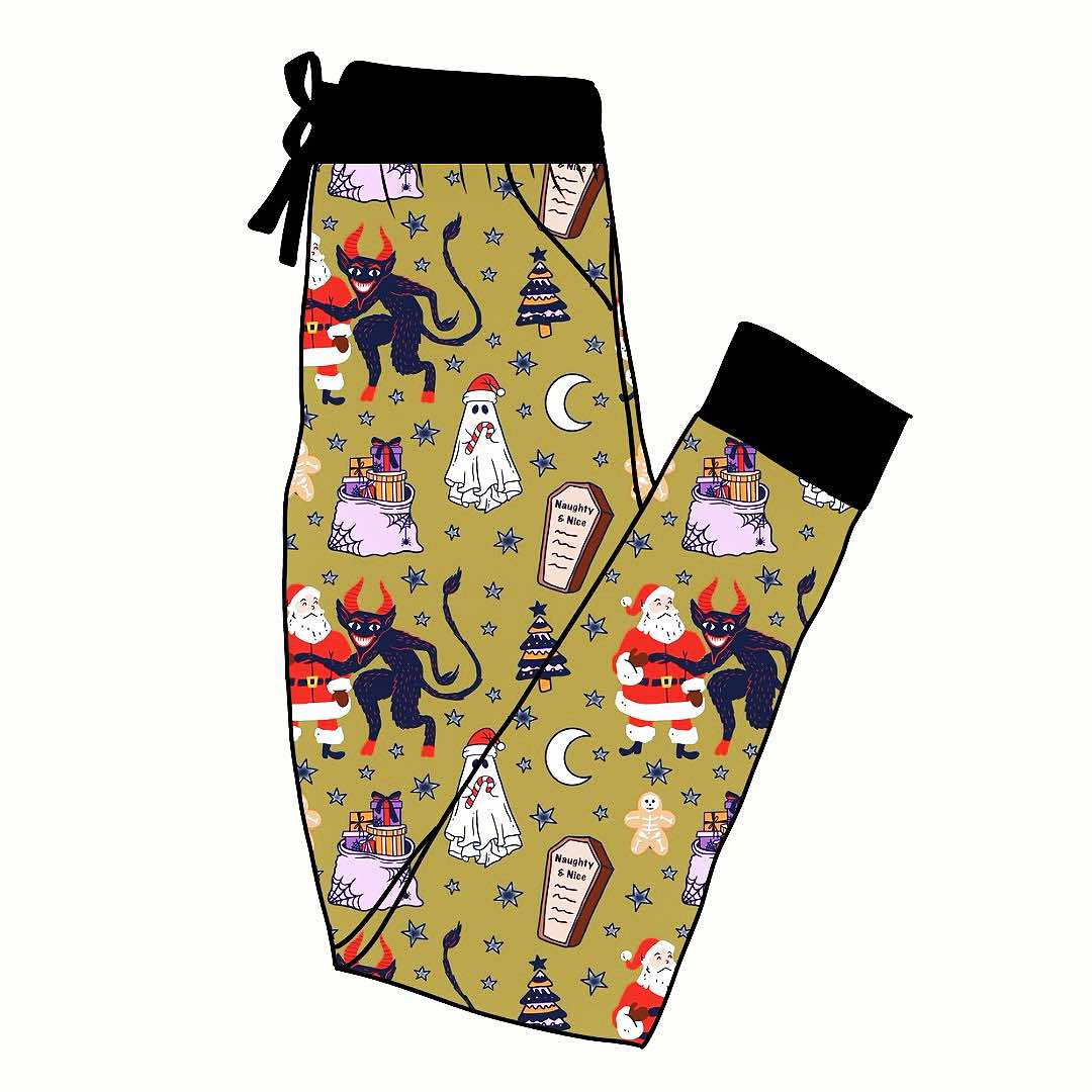 Ready to Ship - Deadstock! Green Krampus Adult Joggers! Krampus + Kringle! Spooky Green!