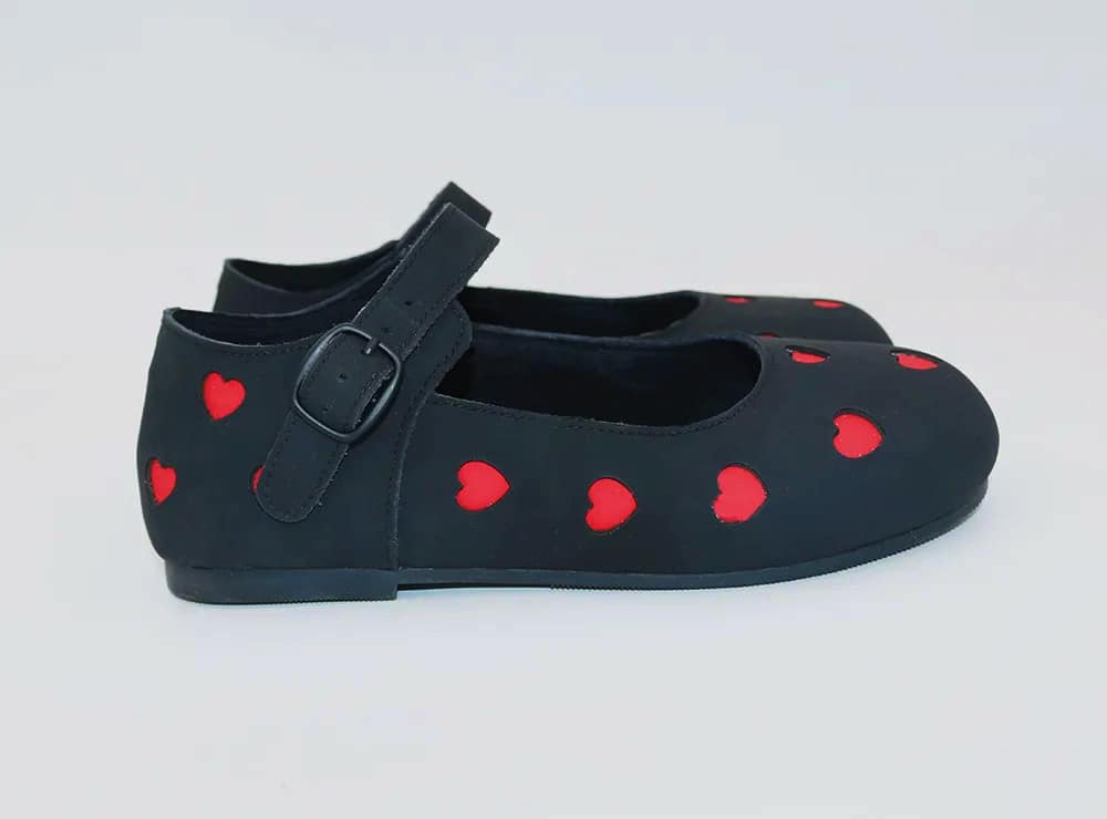 New Ready to Ship- Matte Black + Red Heart baby Goth Mary Janes! Wonderland!