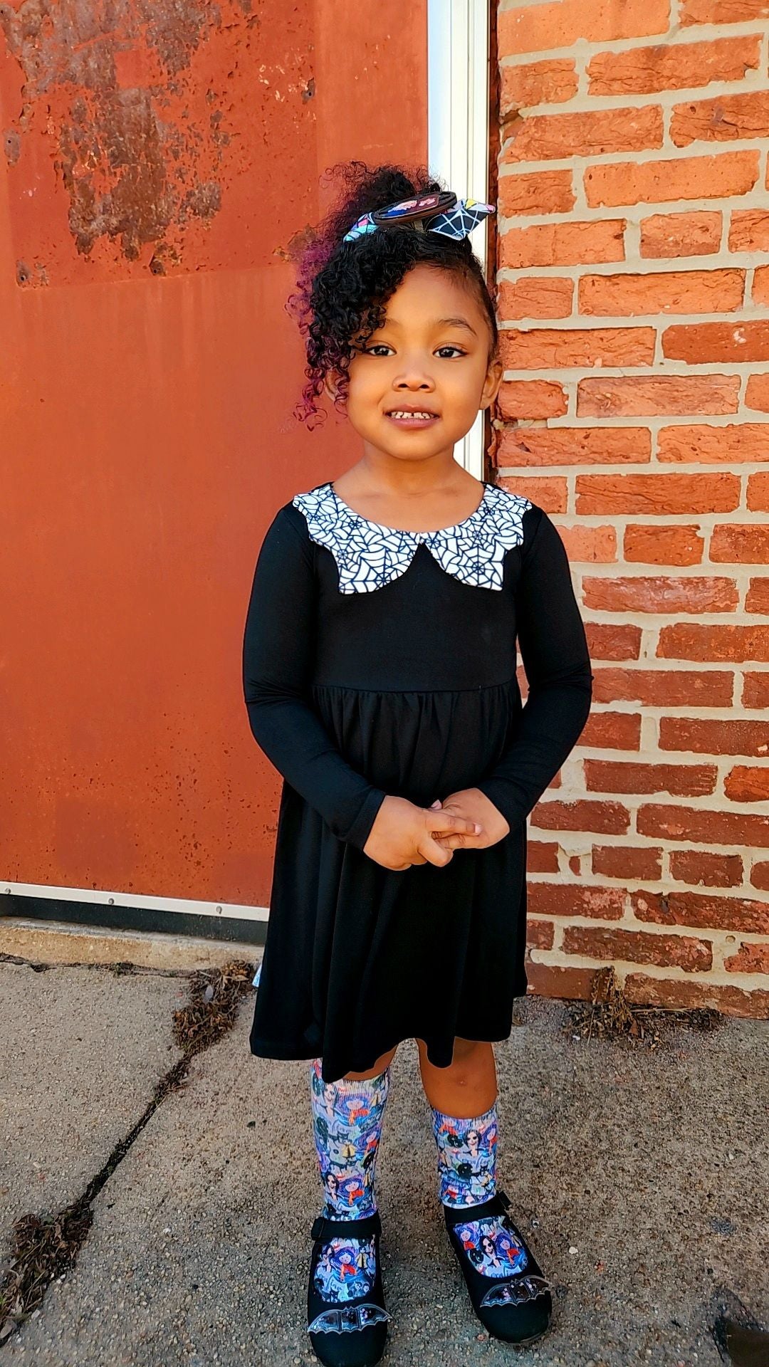Ready to Ship- Wednesday Vibe Goth Black + Web Collar Spooky Season Twirl Dress!