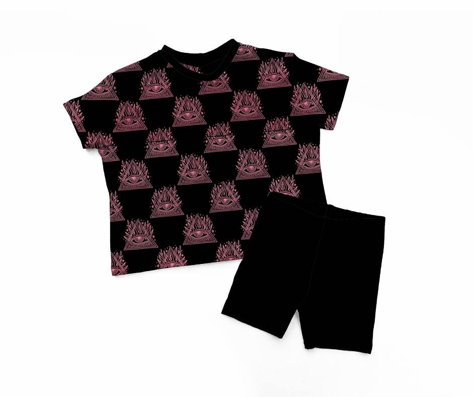 The Adult Rune Pink Witchy All Seeing Eye Protection Black Oversized Boxy Shirt. Size up for Dress!
