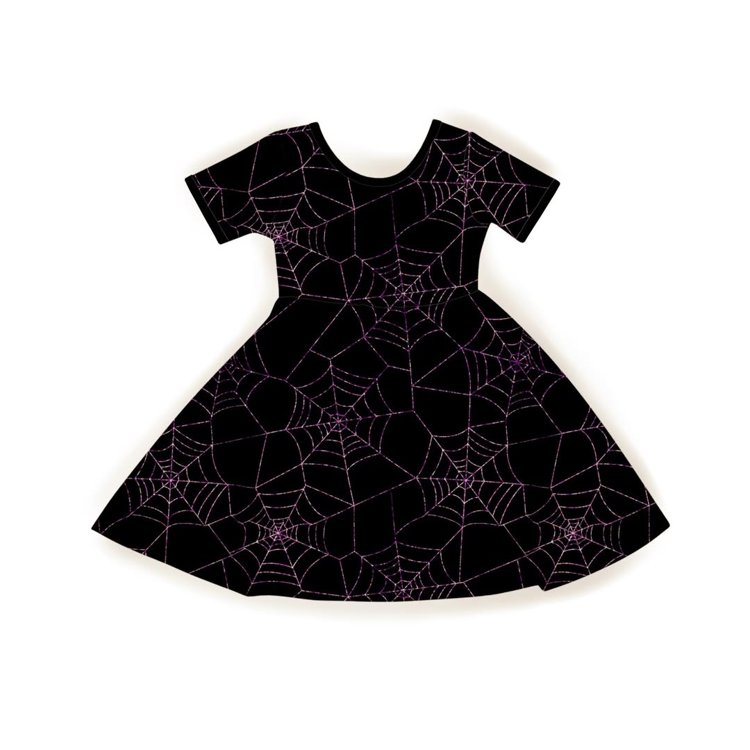 Ready to Ship- The Mystical Purple Webs Alt Bamboo Twirl Dress! Spooky Season!
