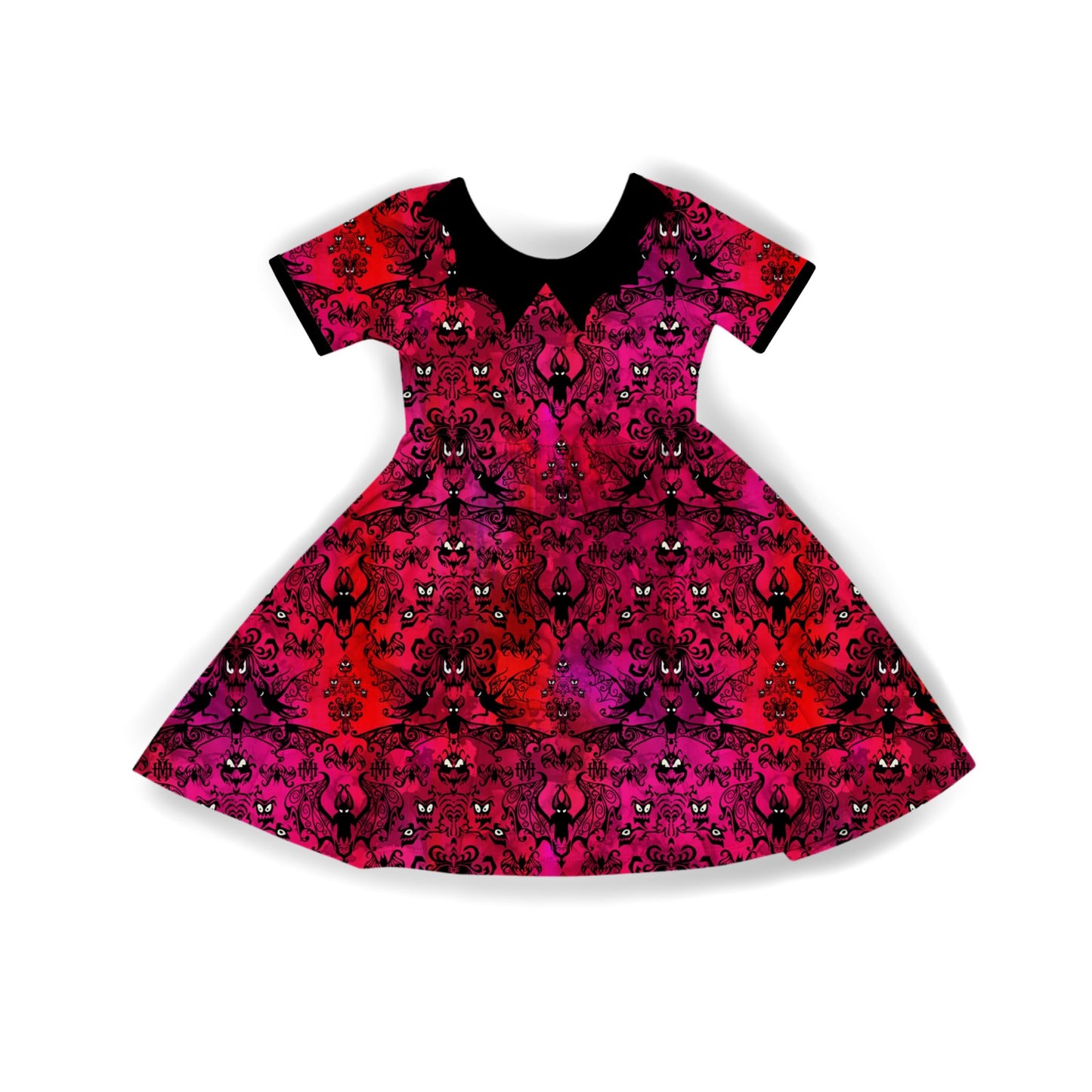 The Ghostly Mansion Magical wallpaper Bamboo Twirl Dress with Bat Collar! Halloween + Not Scary!