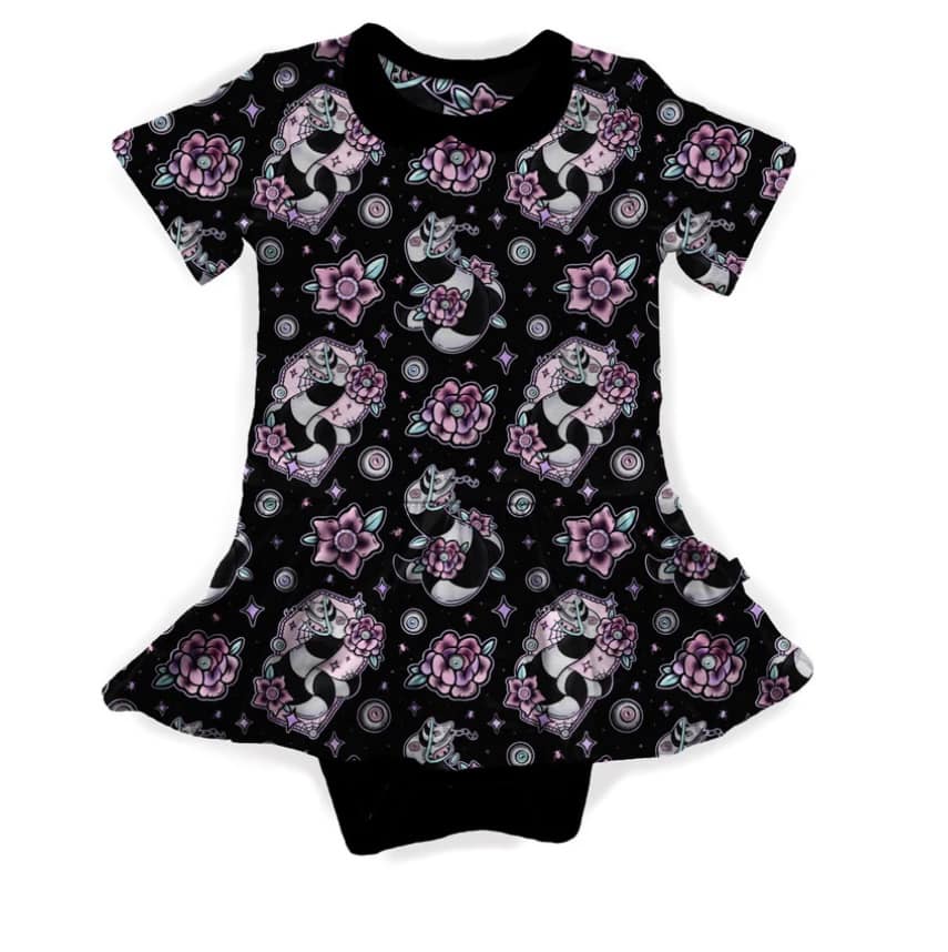 Ready to ship - Tattooed Sandworm Pink Floral Beetle Twirl Dress!