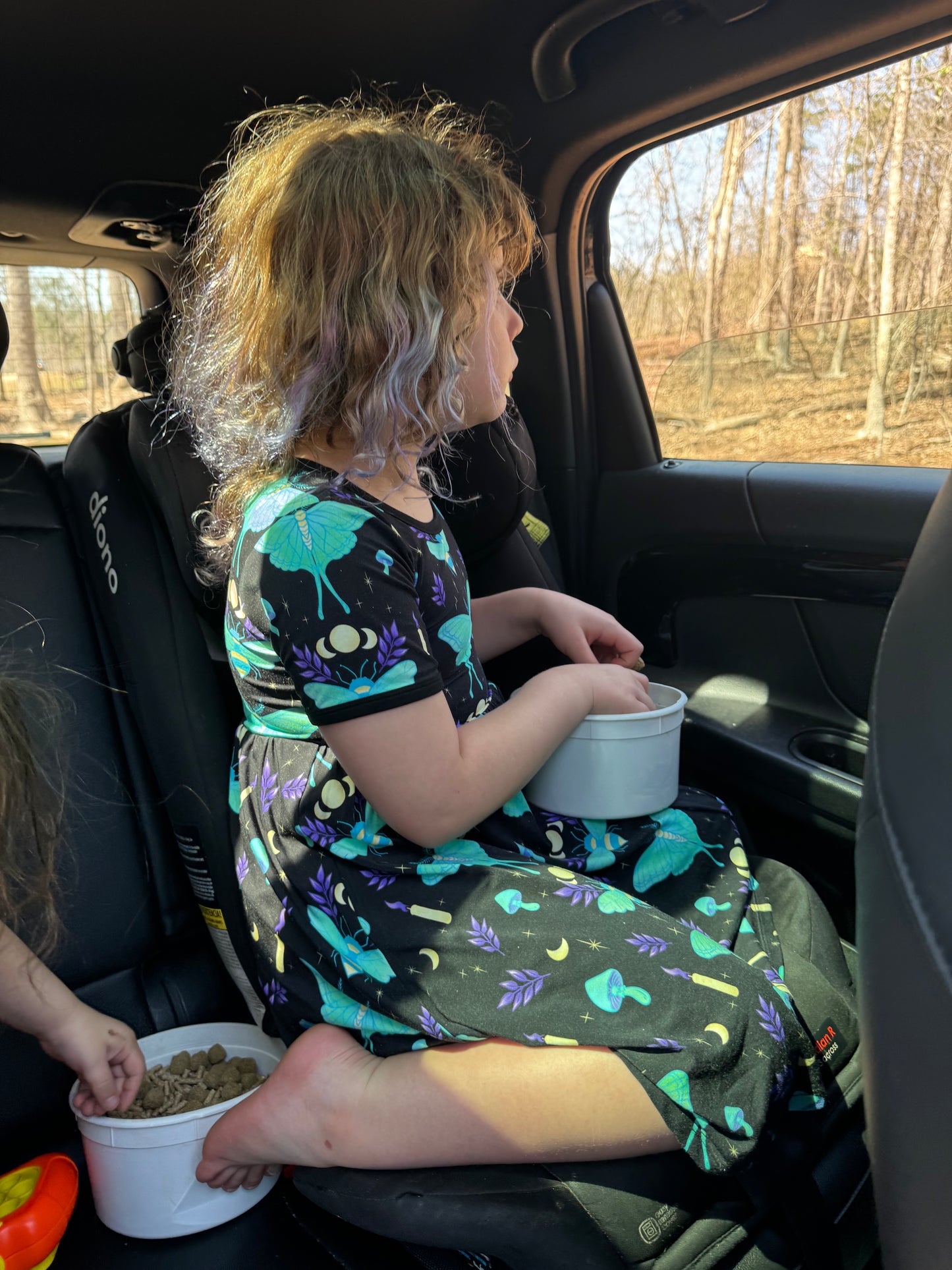 NEW Ready to Ship--Adult + Kid-- Light the Way Lunar Moth + Bee Witchy Black and Teal Bamboo Twirl Dress!