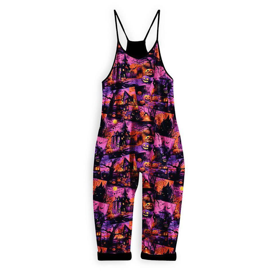 Spooky Skies Haunted House 90s Halloween Boho Overalls! Adult + Kids Sizing.