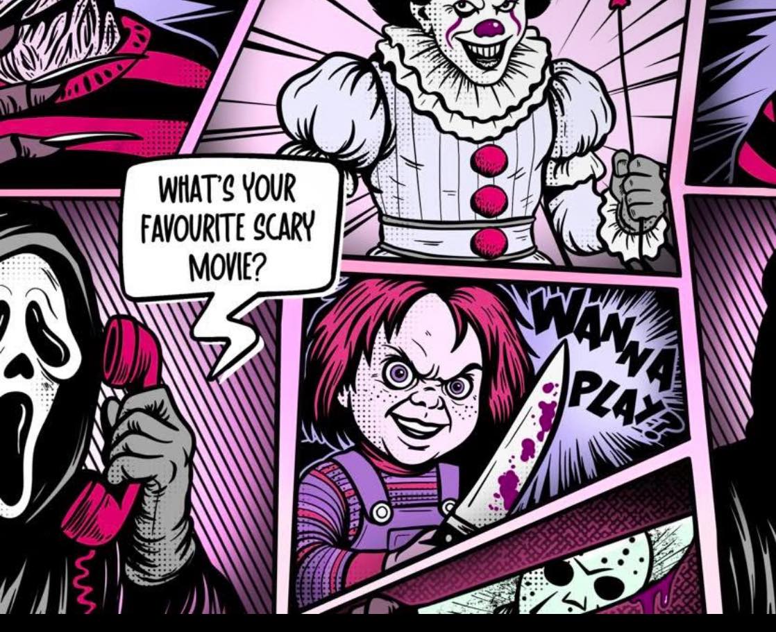 90s Horror Comic What's your Fav Scary Movie Character Joggers! Chucky SCREAMM!!