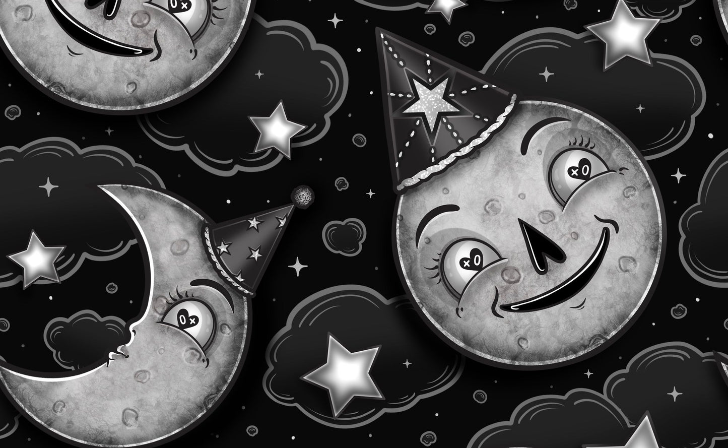 Monochromatic Vintage Deco Moons Witchy Black BamBOOO Boho Overalls! Celestial Magical!