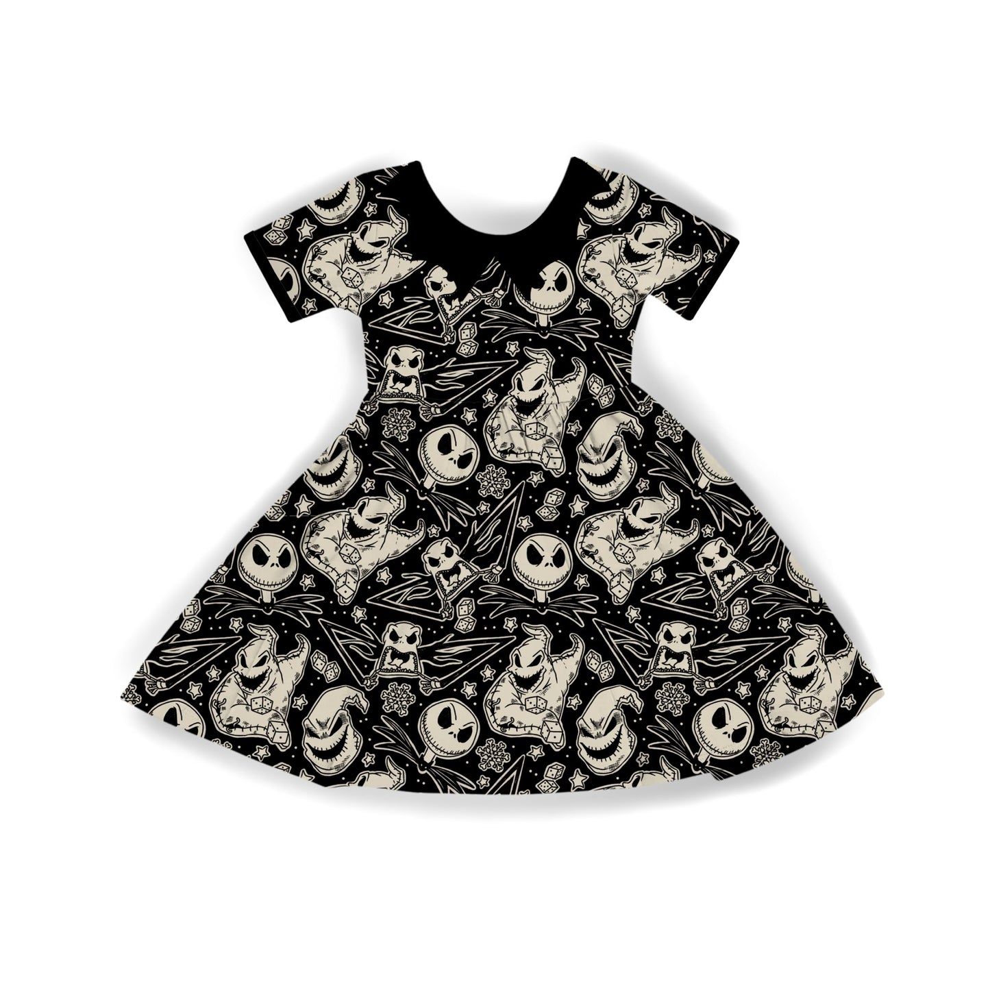 Adult + Kids Goth Nightmare Monochrome Spooky Christmas Dress! Bat Collar!