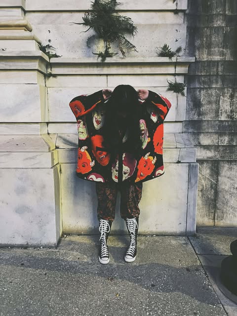 READY TO SHIP: Alt Spooky 1980s Halloween Masks Oversized Grandpa Sweater + Cardigan ! Pockets!