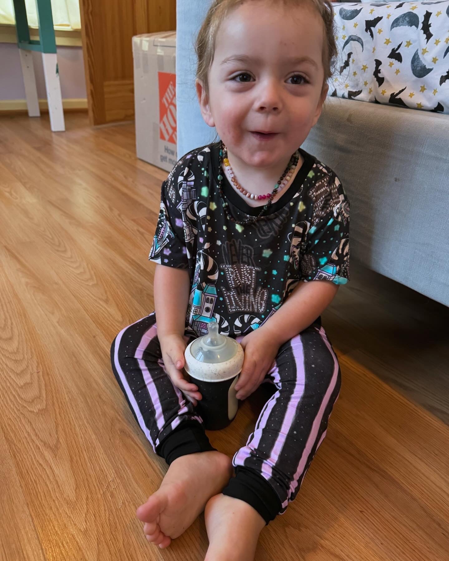Ready to Ship-Spooky Kid Lavender + Black Striped Bamboo Joggers! Back to School!