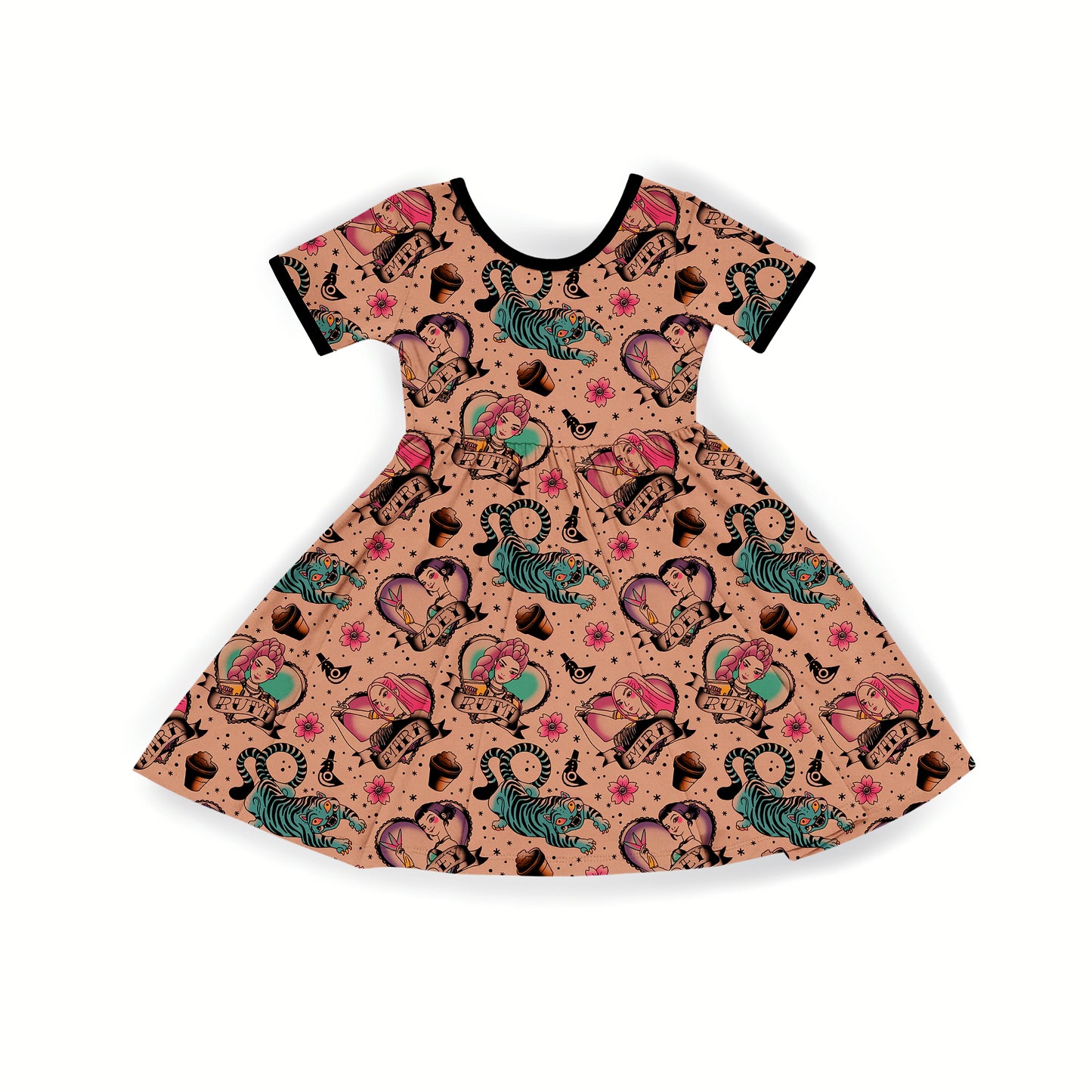 Adult + Kids- SHORT Sleeve Hunter Girl Demons+ Derpy Bamboo Twirl Dress!