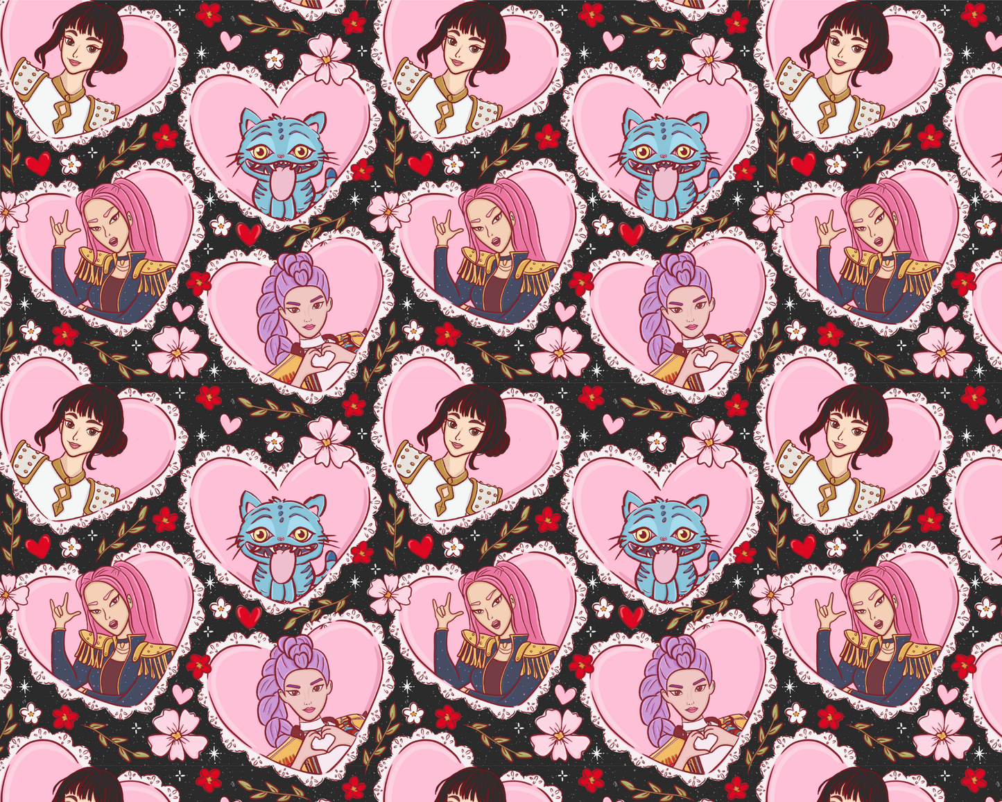 Kids + Adult-BLACK + PINK Peter Pan Collar Demon Hunters Huntrixxx VINTAGE HEART KPOP BambOO Twirl Dress! BLACK HEART