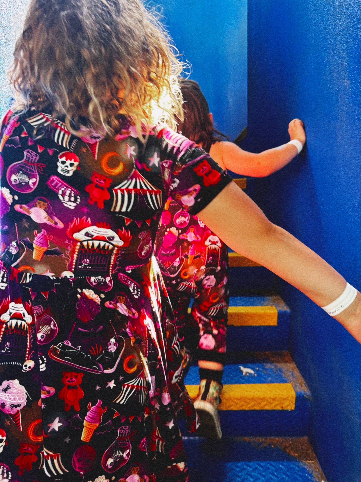 Ready to ship -Spooky Carnival Overalls! Hipster Kiddo! Clowns + Spooky Snacks!