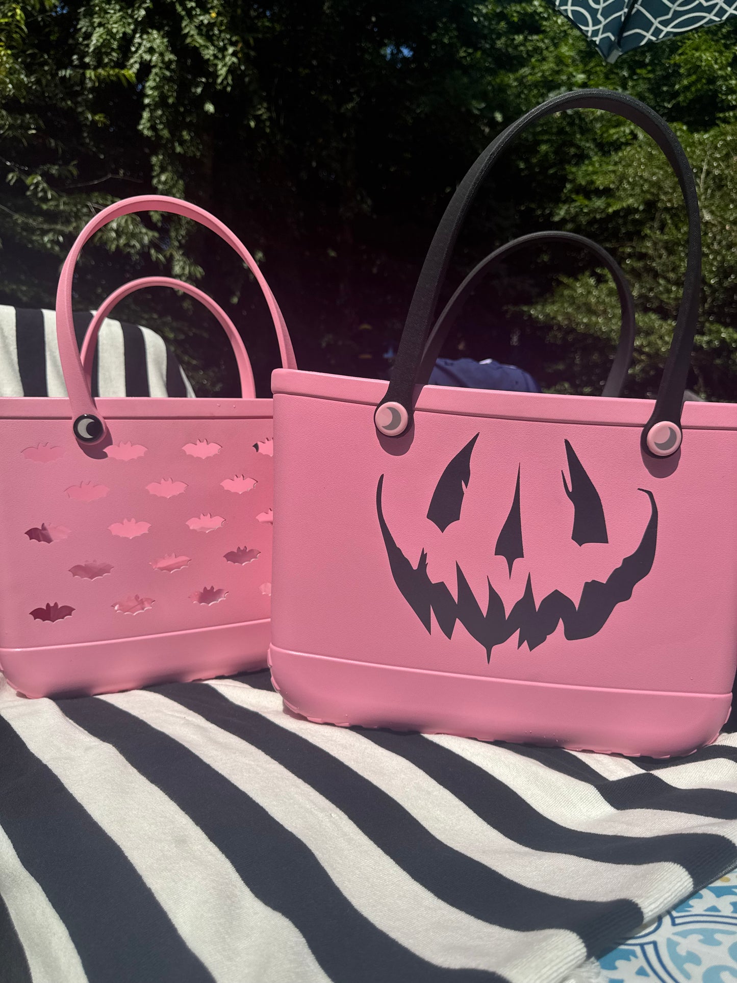 Pastel Goth Pink + Black Salem Pumpkin Hag Bag w/ Bat cut outs! Burton Shoulder Strap!