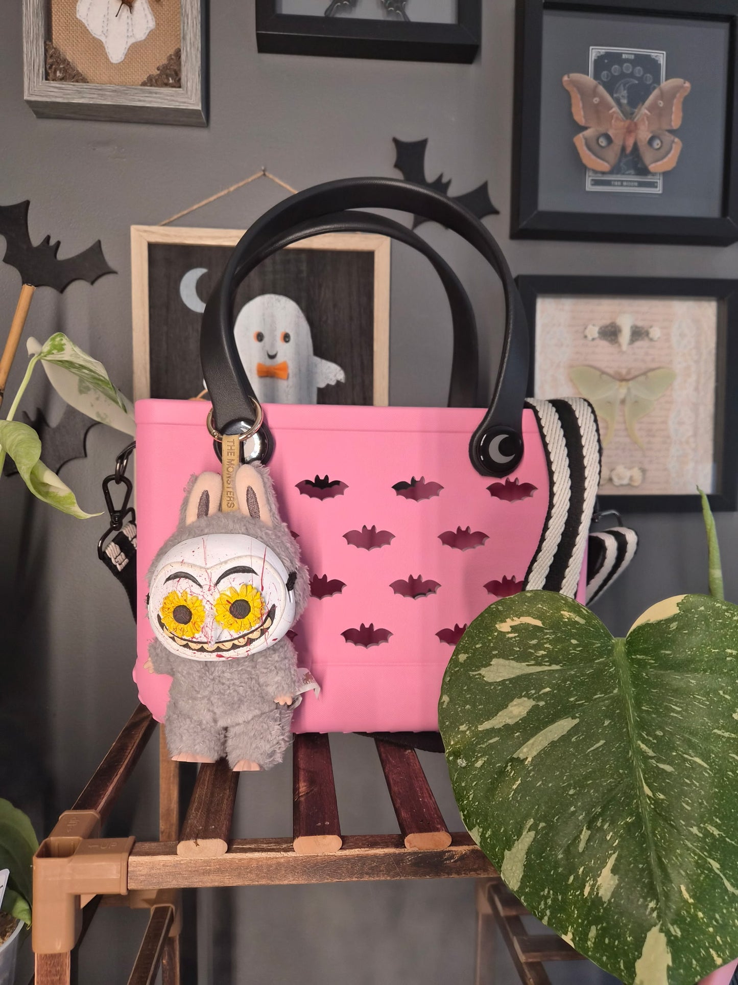Pastel Goth Pink Batty Hag Bag w/ Bat cut outs! Burton Shoulder Strap! All bats! Pastel pink!