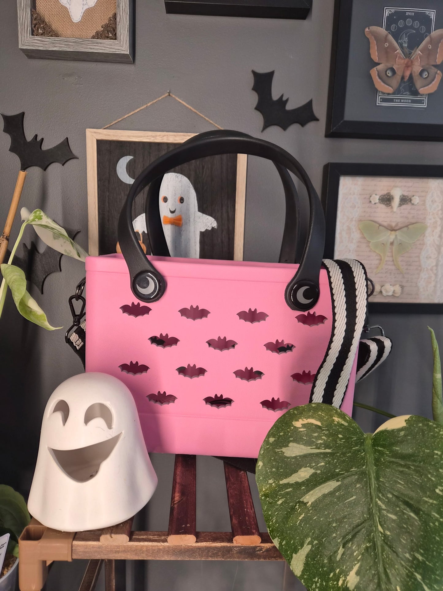 Pastel Goth Pink Batty Hag Bag w/ Bat cut outs! Burton Shoulder Strap! All bats! Pastel pink!