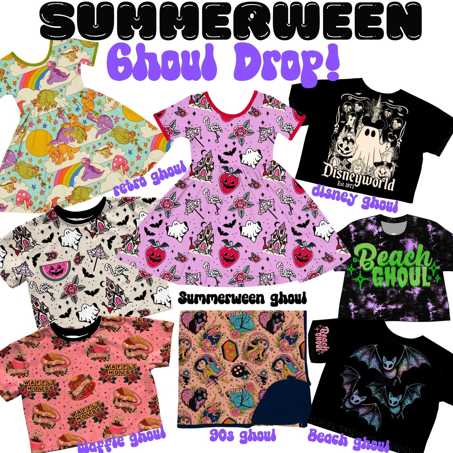 Kids + Adult-- Batty Beach Ghoul Stardust Oversized Boxy Shirt! Not Cropped! Pastel Goth