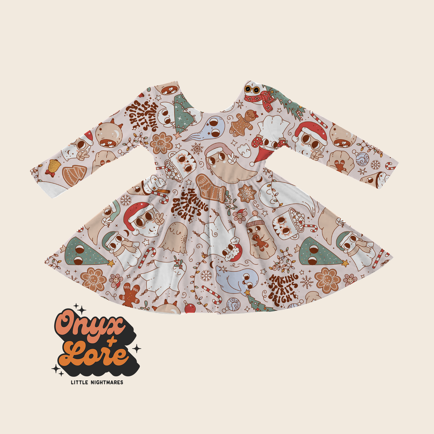 Ready to Ship --DEADSTOCK! Kids Making Spirit Bright cute ghostie bamboo twirl 90s Christmas dress!