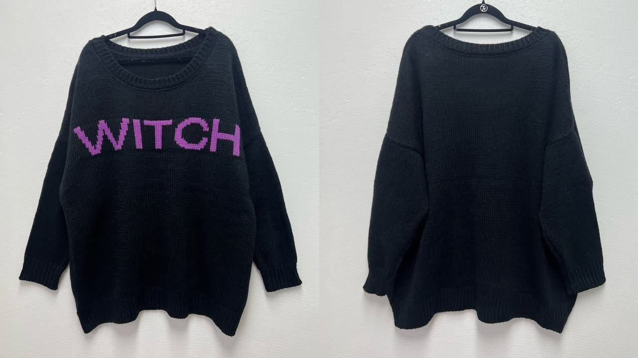 The  WITCH Cozy Oversized Chunky Knit Black + Purple Sweater