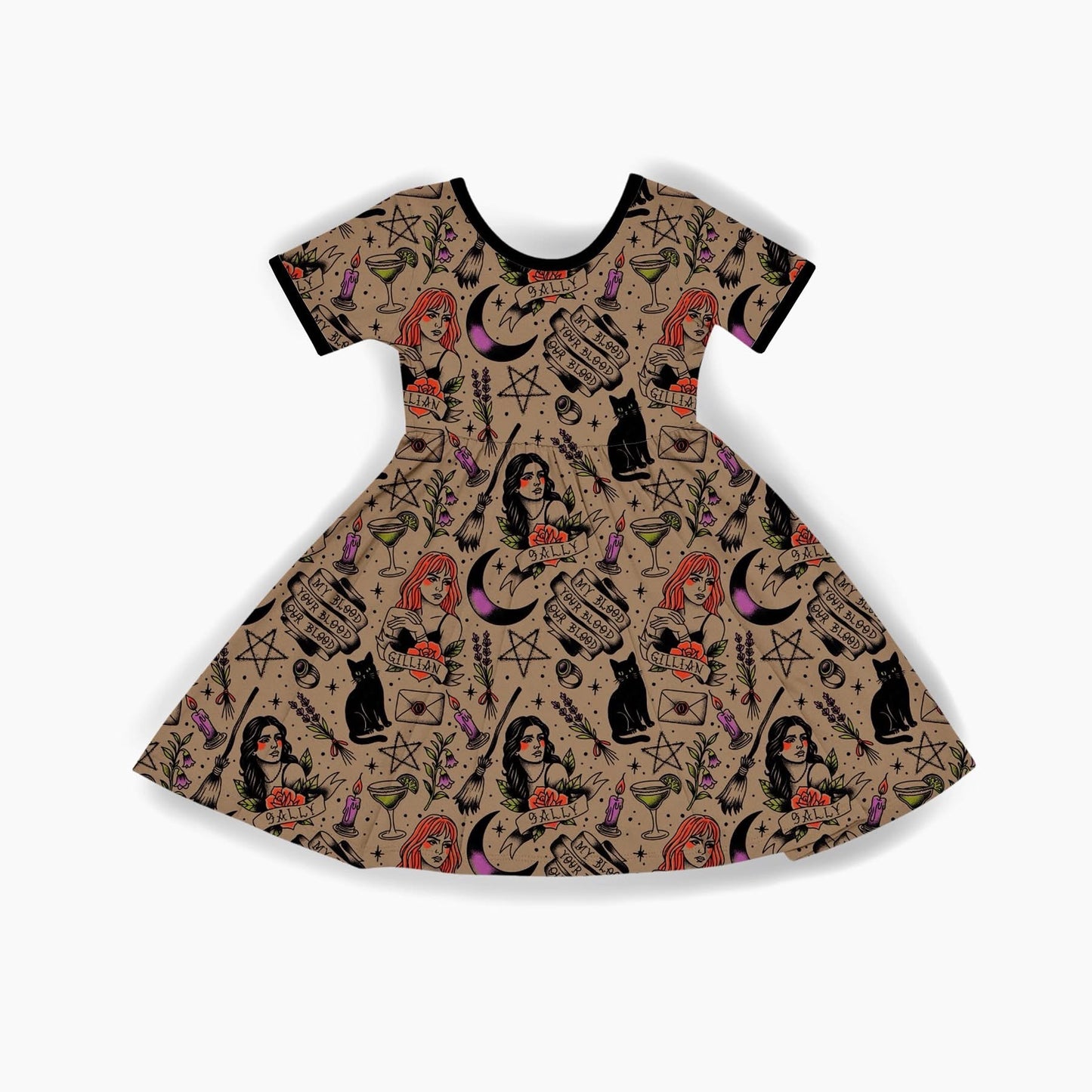 Ready to ship- Witchy Kids and Adult Bamboo Witchy Twirl Dress! Characters + Magical!