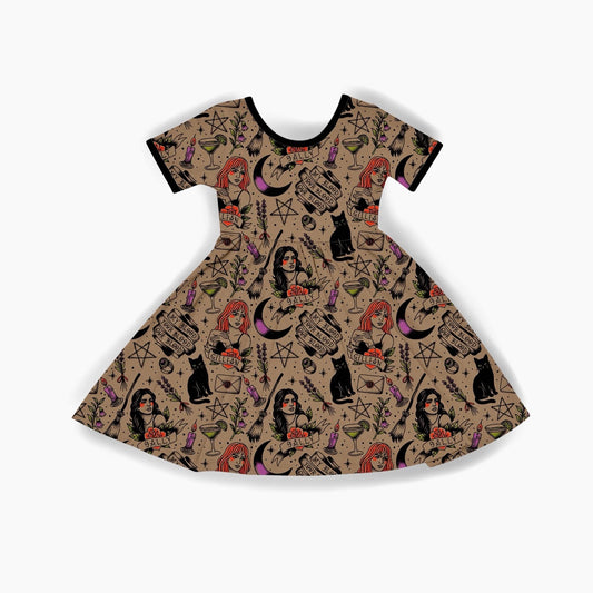 Ready to ship- Witchy Kids and Adult Bamboo Witchy Twirl Dress! Characters + Magical!