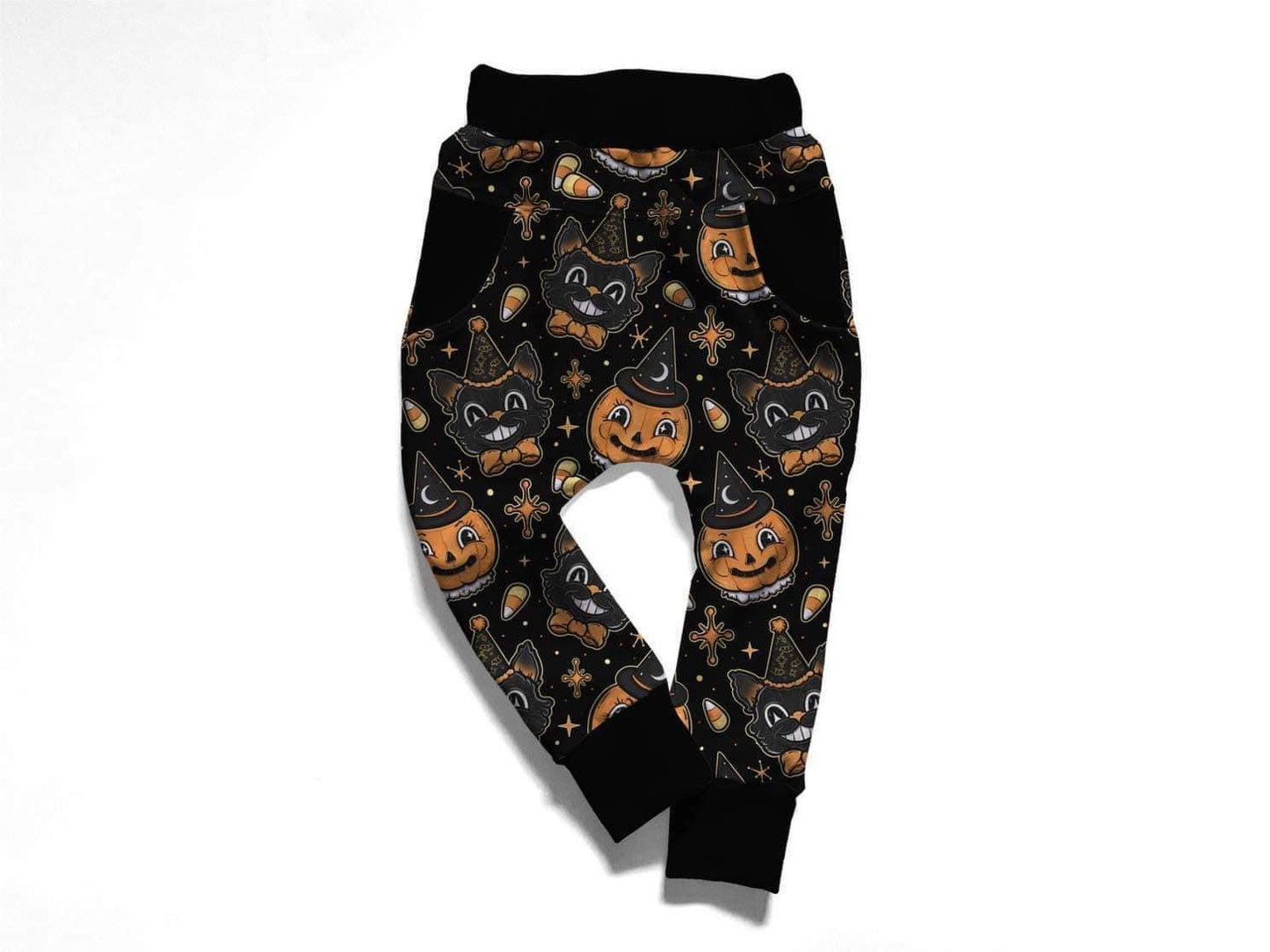 Ready to Ship- Baby/ Kids Vintage Halloween Daywear Kids Pumpkin and Black Cat Joggers!