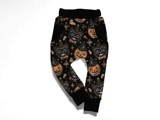 Ready to Ship- Baby/ Kids Vintage Halloween Daywear Kids Pumpkin and Black Cat Joggers!