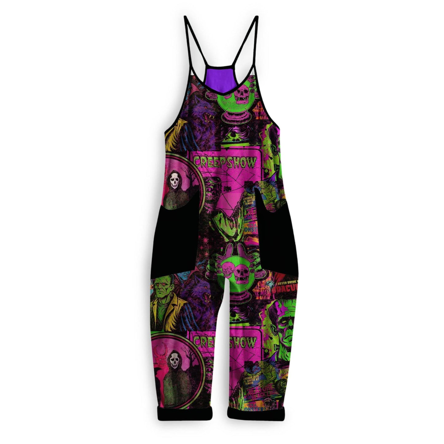 Kids+ Adult : Creepshow Vintage Halloween Neon Pink + Green spooky ghoul bamboo overalls!