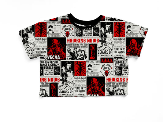 Ready to Ship! Adult-- 80s Retro Headlines Vintage 80s Kids Red + black Bamboo Boxy Shirt! Vecna! Hellfire club - headlines boxy Horror Nights!