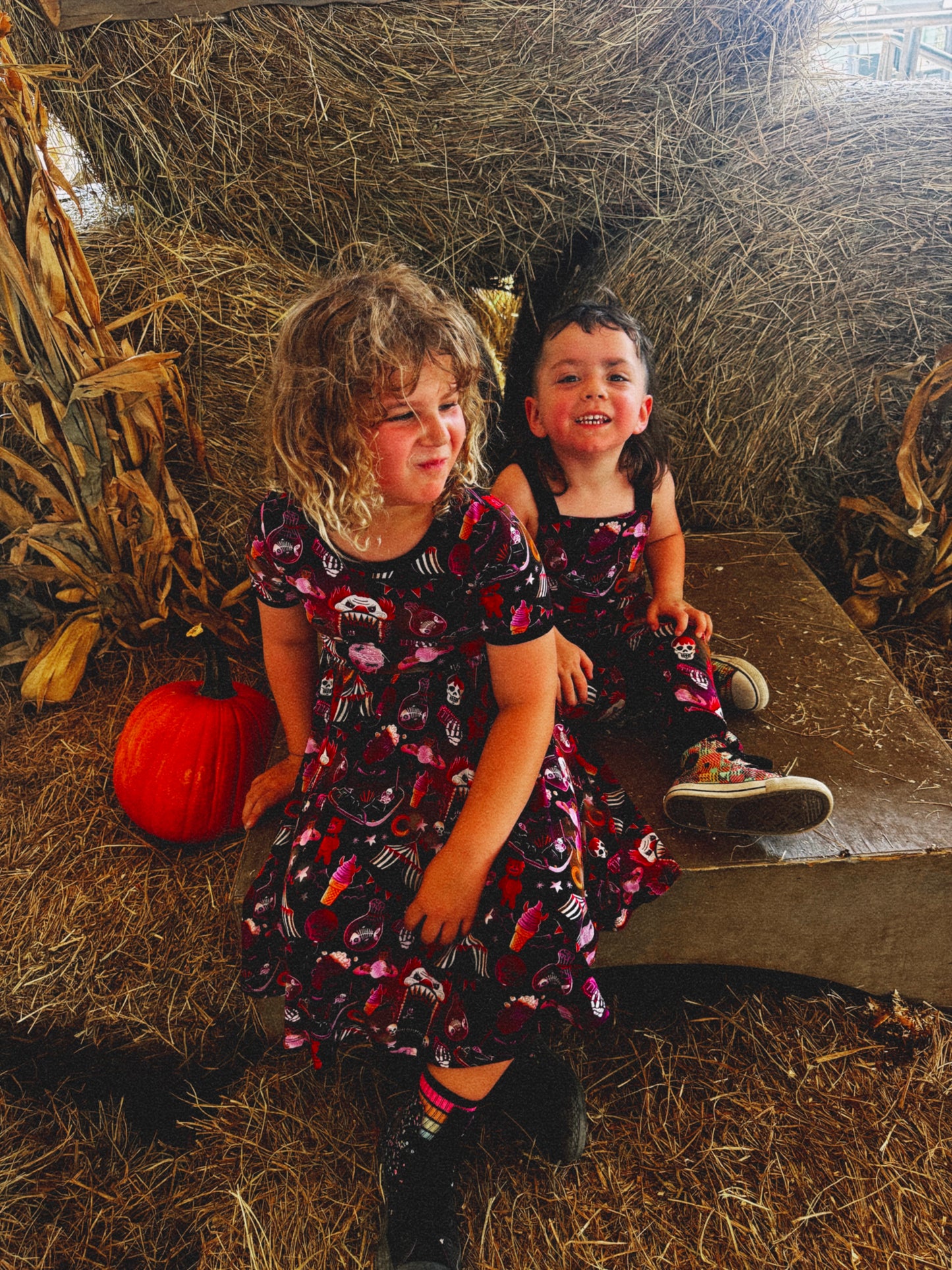 Ready to ship - Spooky Carnival Twirl Dress! Hearse Bumper Cars + Creepy Snacks + Fortune Teller!