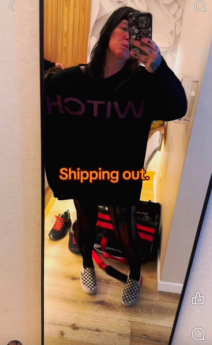 The  BRUJA Cozy Oversized Chunky Knit Black + Purple Sweater