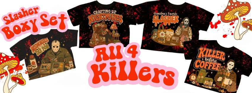 Grannycore Killers Summer Slasher Boxy Shirt SET! 4 SHIRTS! Michael, Freddy, Ghostie, Jason!