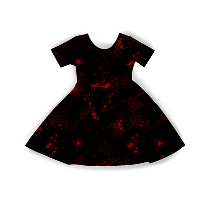 Ready to ship - 1990s Adult + Kids Spooky Horror Blood Splatter Babydoll Bamboo Dress! Black + Red