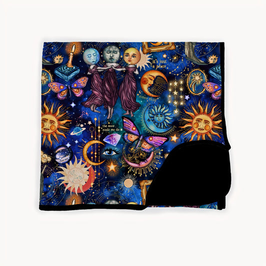 1990s Whimsigoth Celestial Blue Witchy Cosmos Blanket. Vintage + Magical! Witchy!