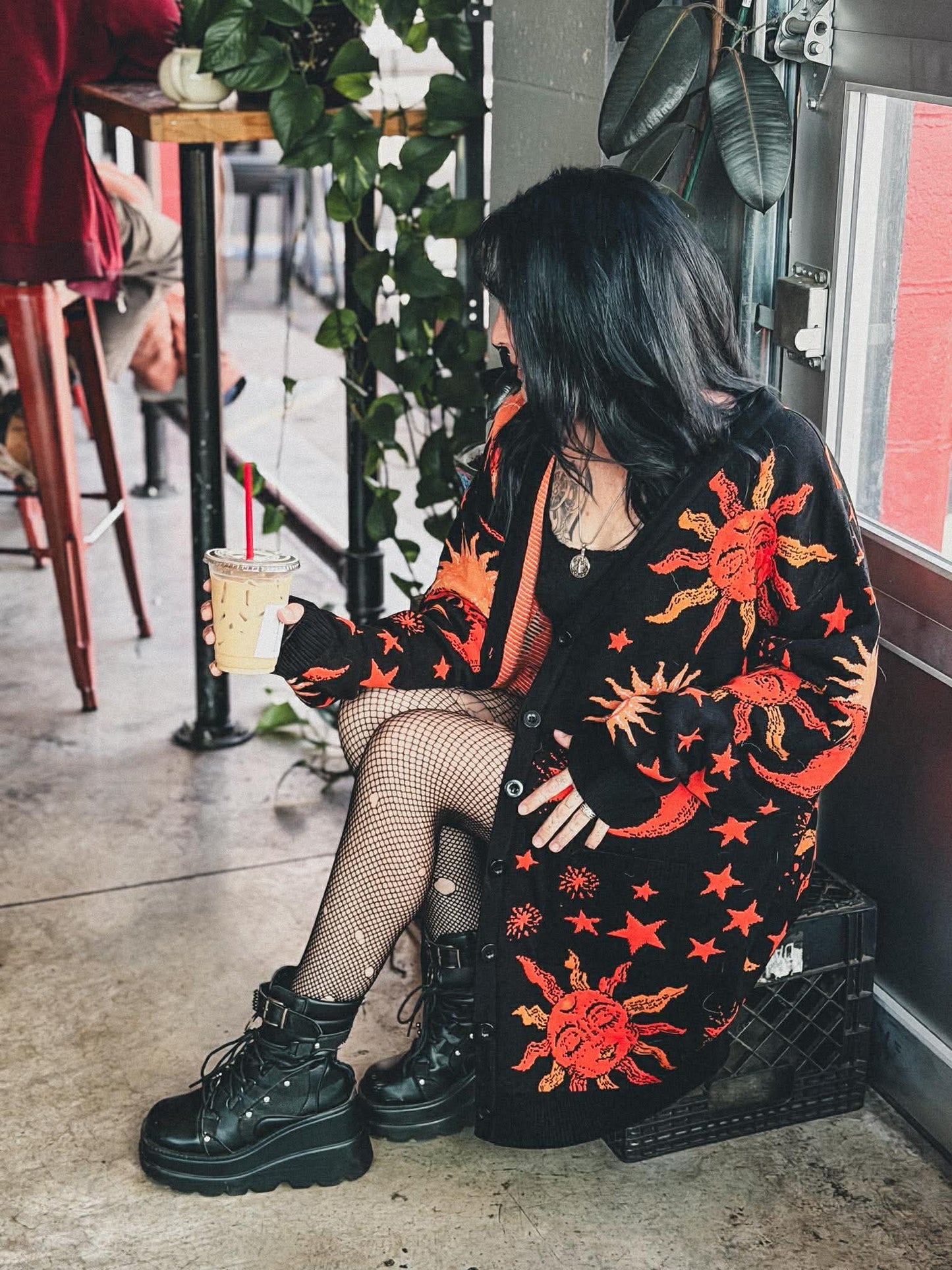 Ready to ship -- New Rune + Altar Whimsigoth 90s Celestial Black + Rust grandpa Sweater