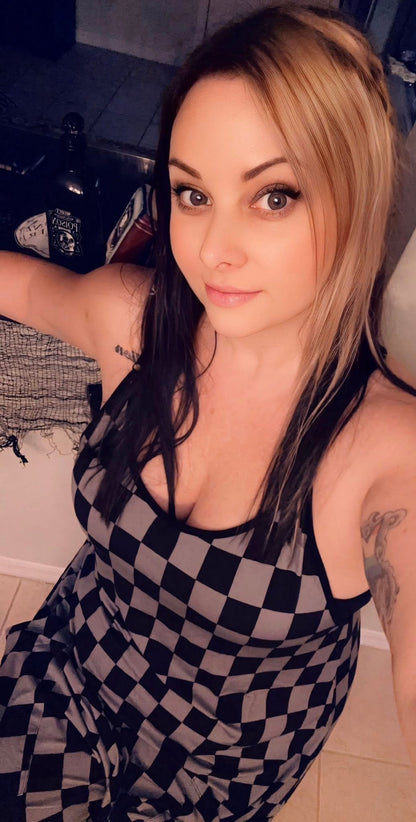 Adult:  Darker Black + Gray Grunge Check Overalls! Oversized + Flowy! Grunge Check!