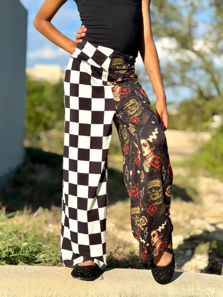Ready to Ship - KIDS: Nightmare Duo Ghoulchella Wide Leg Pants! Jack + Sally! Boho + Nightmare! Halloween Pants!