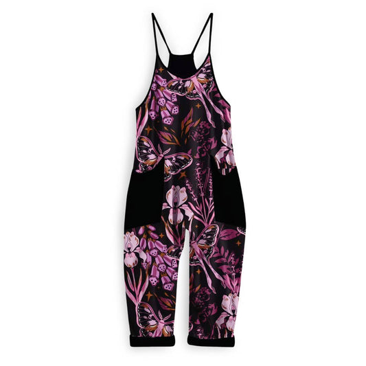 Moody Floral Pink + Black Lunar Moth + Iris Magical Floral Bamboo Overalls!