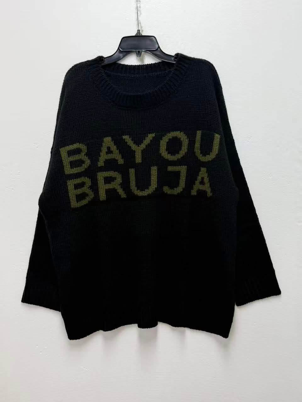 The  BAYOU BRUJA Cozy Oversized Chunky Knit Black + Green Sweater ()