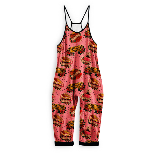 Kids + Adult: Pour Decisions Waffle Scattered Smother Covered Pink Retro Overalls! Boho + Magical! Kitsch!