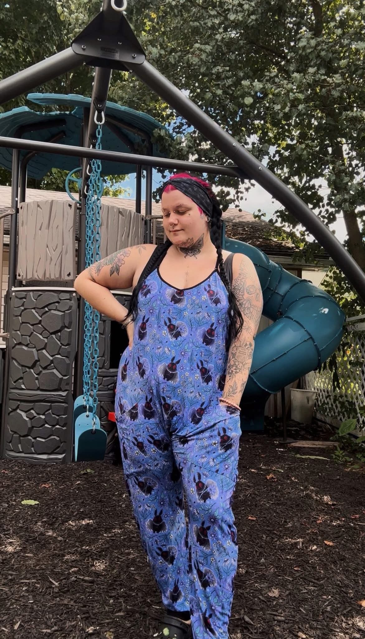 Adult:  Darker Black + Gray Grunge Check Overalls! Oversized + Flowy! Grunge Check!