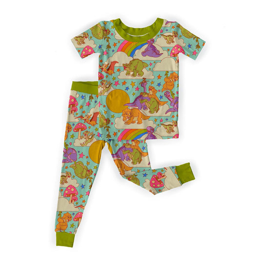 Kids- 90s Retro Little Foot Bamboo Two Piece Set! Rainbows + vintage dinosaurs