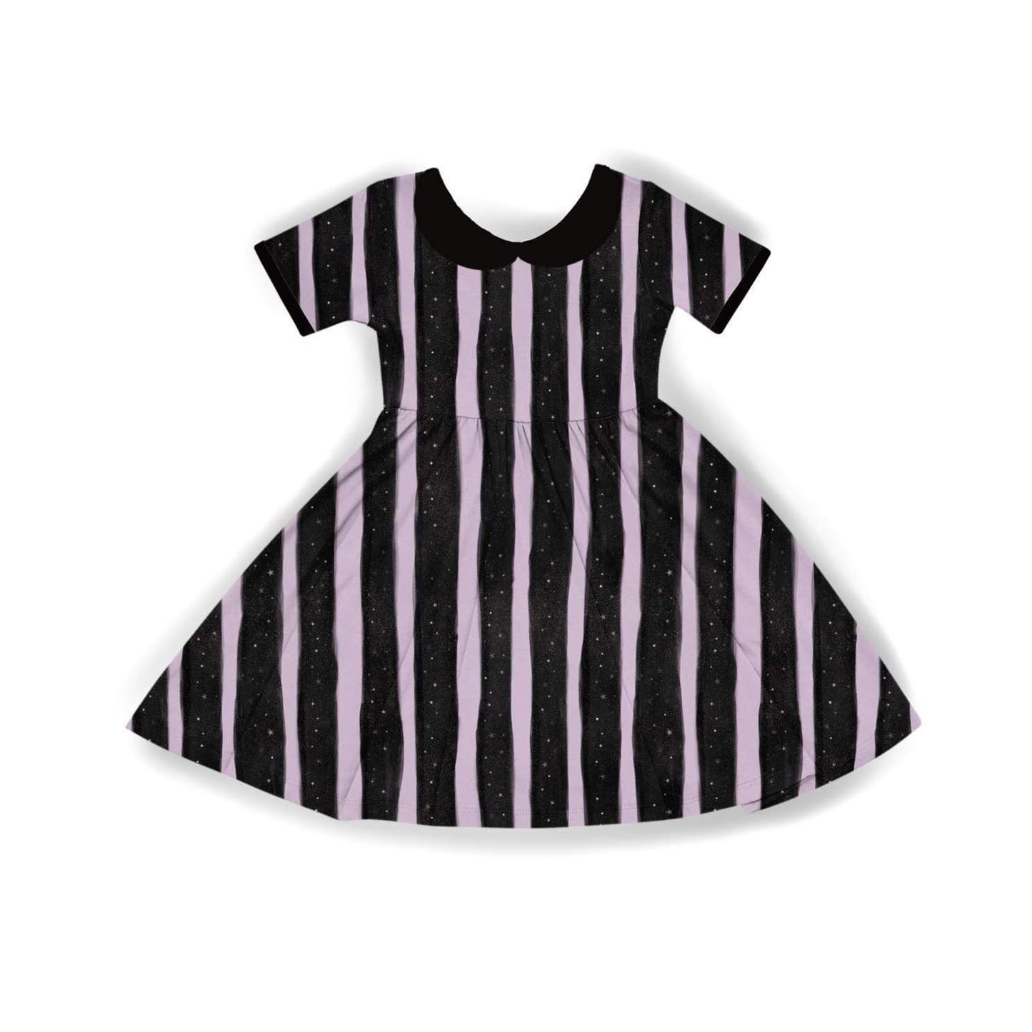 Ready to Ship--Adult + Kid--Halloween Lavender Stripe ALT Twirl Dress w/ Peter Pan Collar!