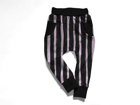 Ready to Ship-Spooky Kid Lavender + Black Striped Bamboo Joggers! Back to School!