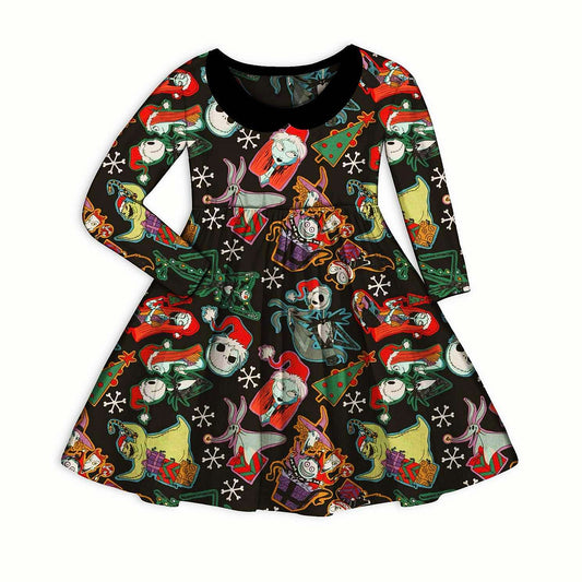 Ready to Ship --DEADSTOCK! Christmas Jack Nightmare Holiday Long Sleeve Twirl Dress