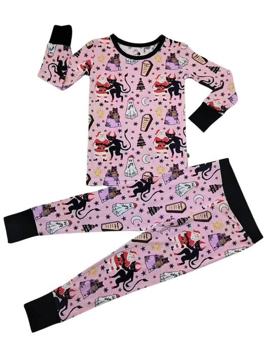 Ready to Ship --DEADSTOCK! Pink Krampus + Kringle Bamboo two piece set! Spooky Christmas