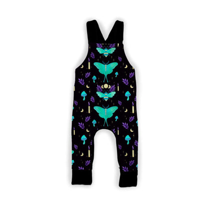 NEW Ready to ship- Kid's Light the Way Lunar Moth + Bees Witchy Bamboo Overalls! Moons + manifest!