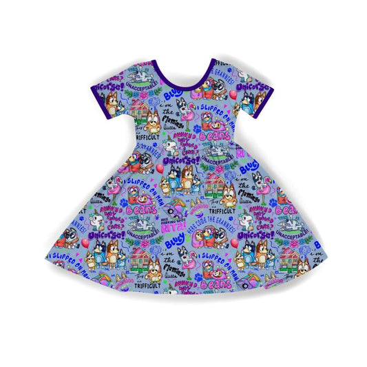 NEW Ready to Ship--Adult + Kid-- Blue Dog GRANNIES + Cute Sayings Bamboo Twirl Dress